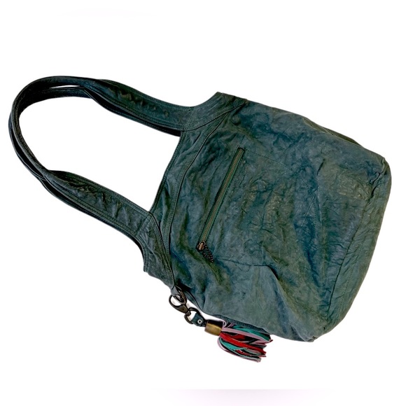 Jazmin Chebar Chic Green Shoulder Slouchy Bag Colorful Tassels Lagenlook - Picture 4 of 15